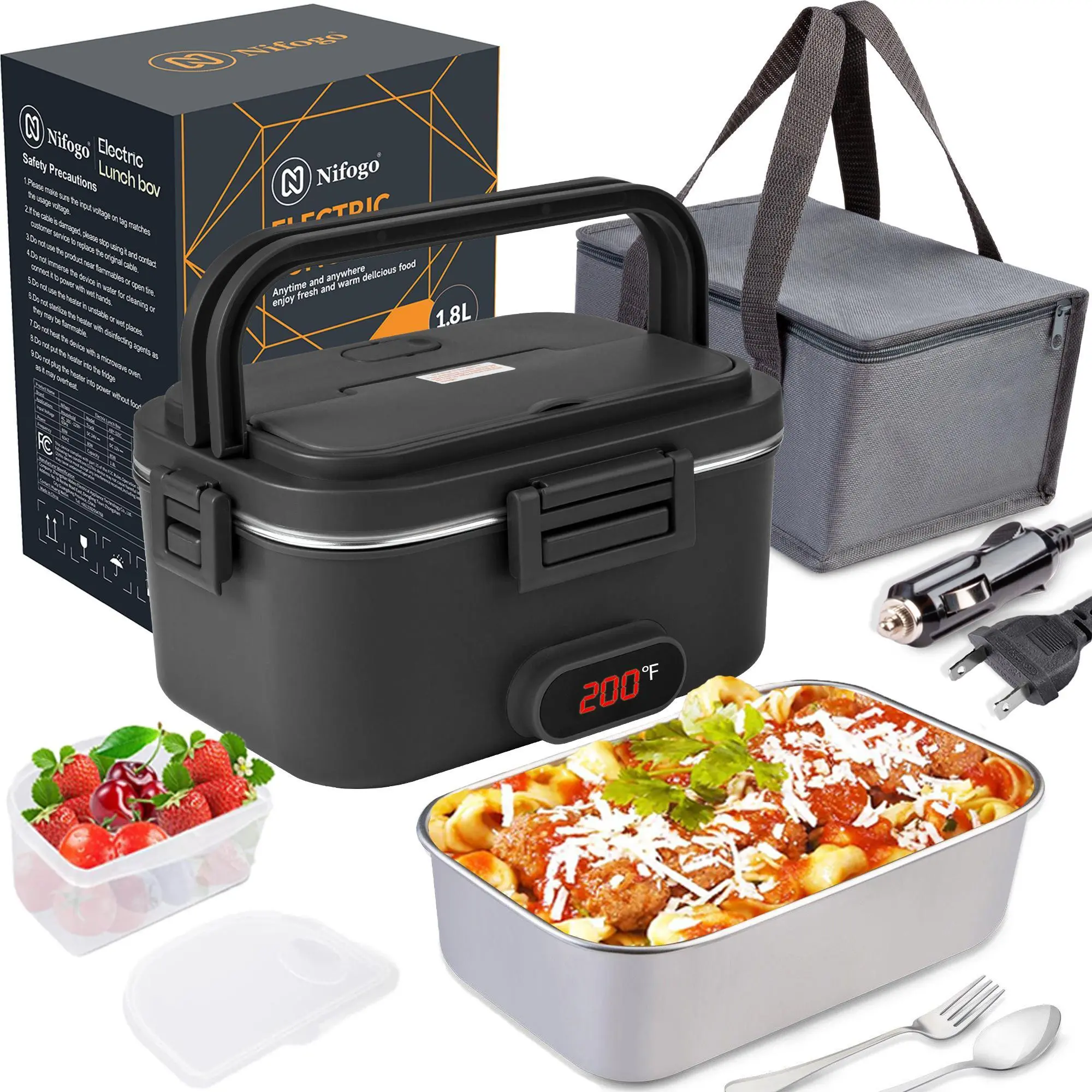 100W Thermal Meal Prep Lunch Box with Quick Heating, No-Water Function, Leakproof Sealed Stainless Liner, 12V Car-220V Home Dual Power for Indoor Food Storage & Bento Equipment, Leakproof Food Containers