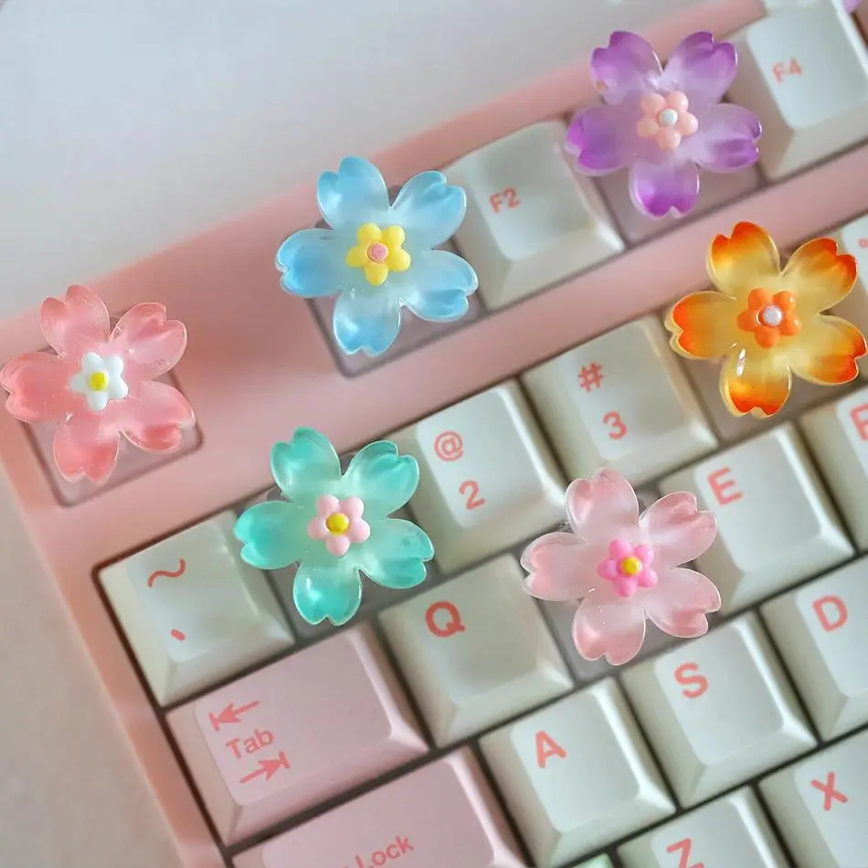 1pcs Customized Personalized Transparent Flower Purple Pink Keycaps for Cross Axis Mechanical Keyboard Replacement Keycap R4 키캡