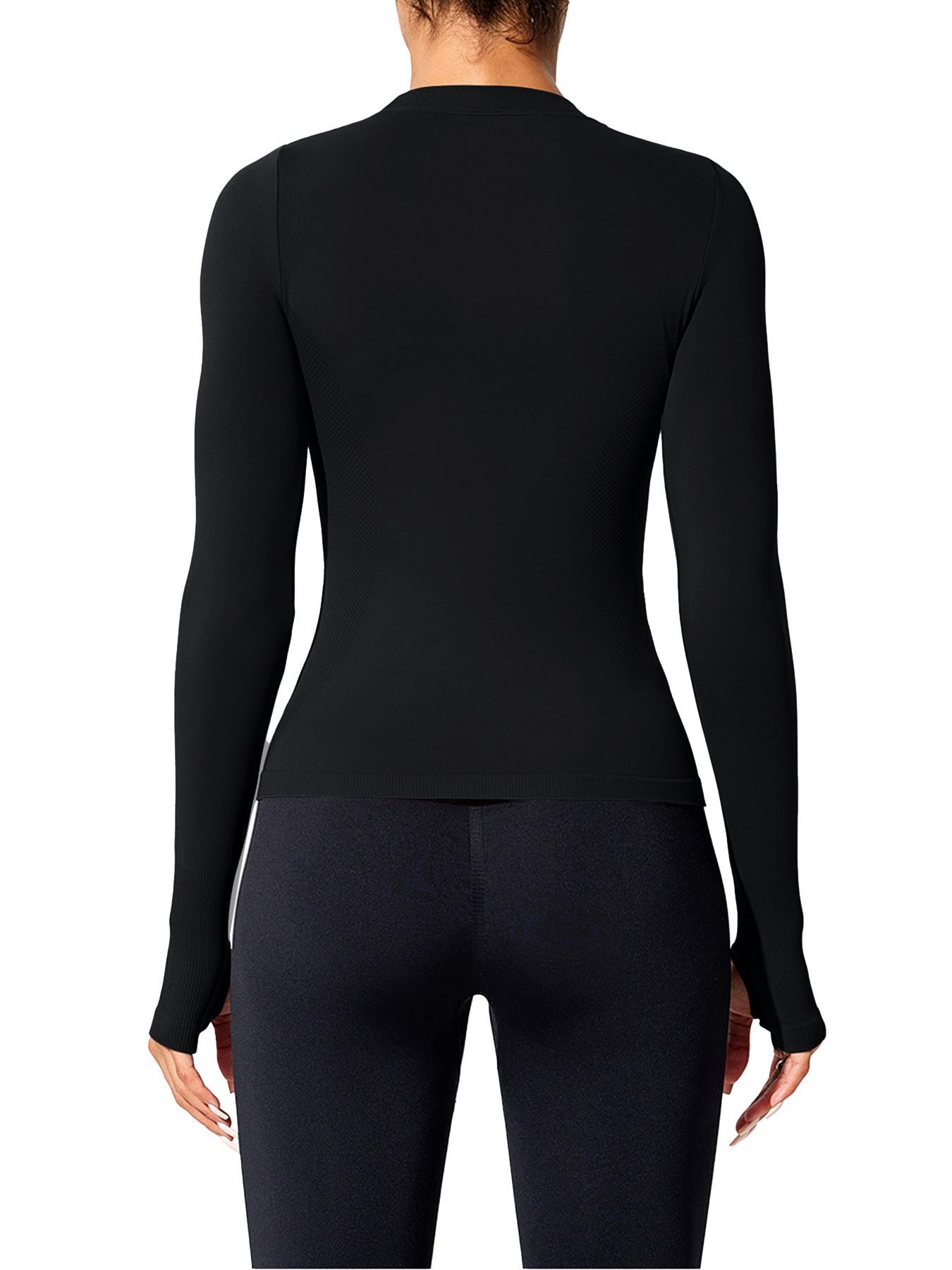 Women's Letter Print Thumb Hole Design Sports Tee, Quick Drying Breathable Round Neck Long Sleeve T-shirt for Gym Workout Running, Ladies Sportswear for All Seasons, Gym Tees, Sports Tops