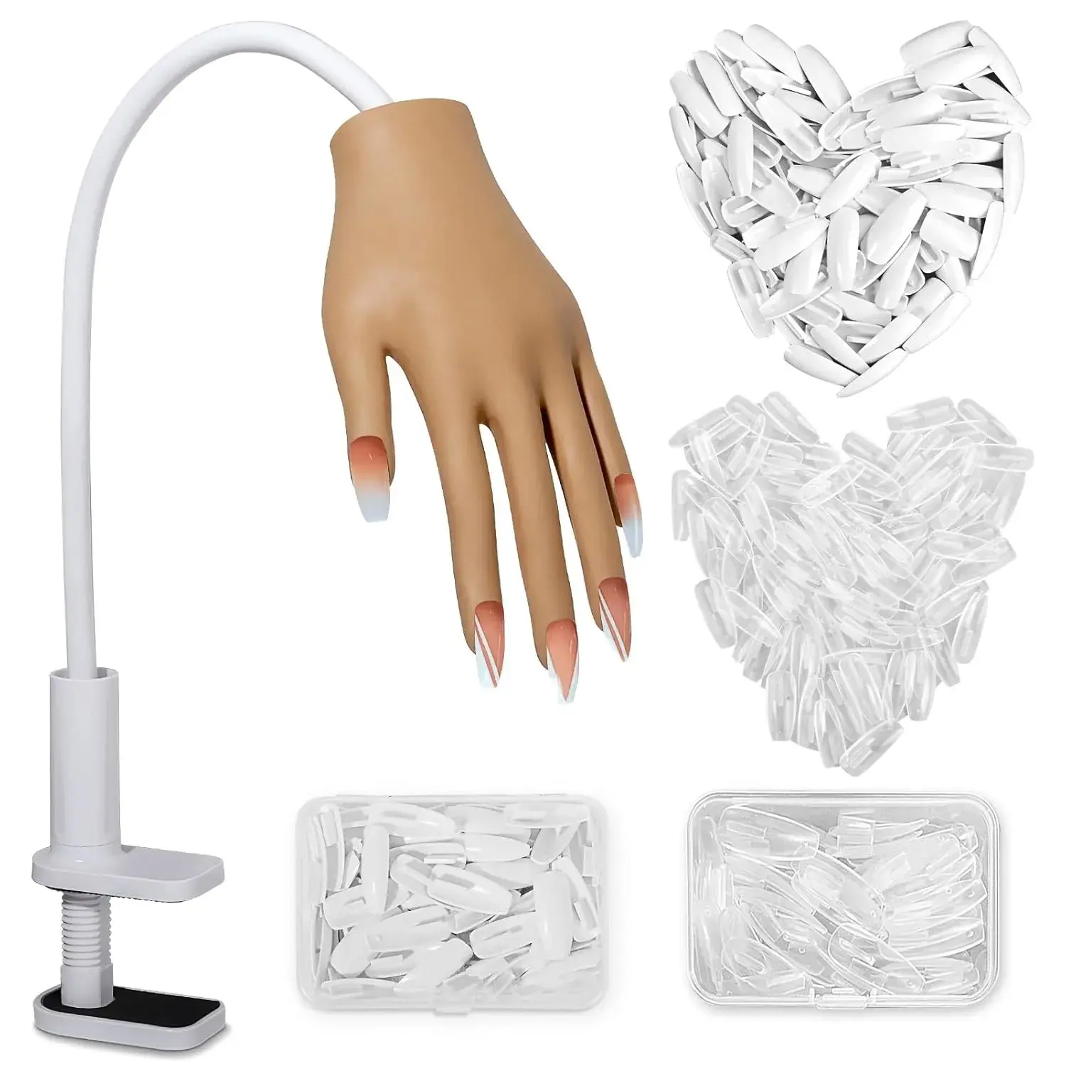 Practice Hand for Acrylic Nails- Silicone Nail Hand Practice Upgrade Nail Tips Never Fall Off, Fake Nail Manican Hand for Nail Practice, Flexible Practice Maniquin Hand with  Nail Tips
