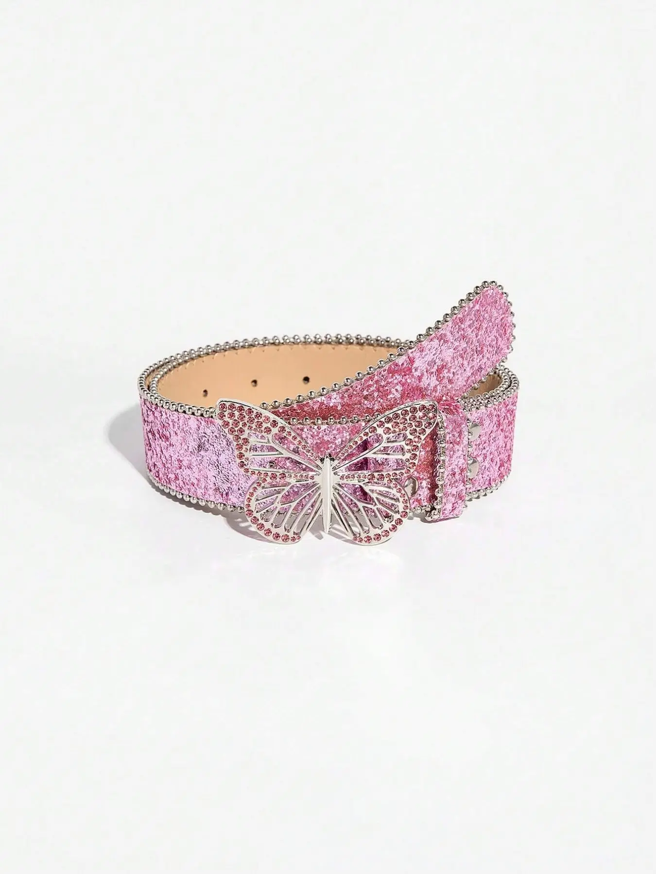 1pc Women's Pink Sequins Y2K Butterfly Buckle Rhinestone Belt, Suitable For Music Festival Outfit Summer, School Fall, Autumn, Halloween