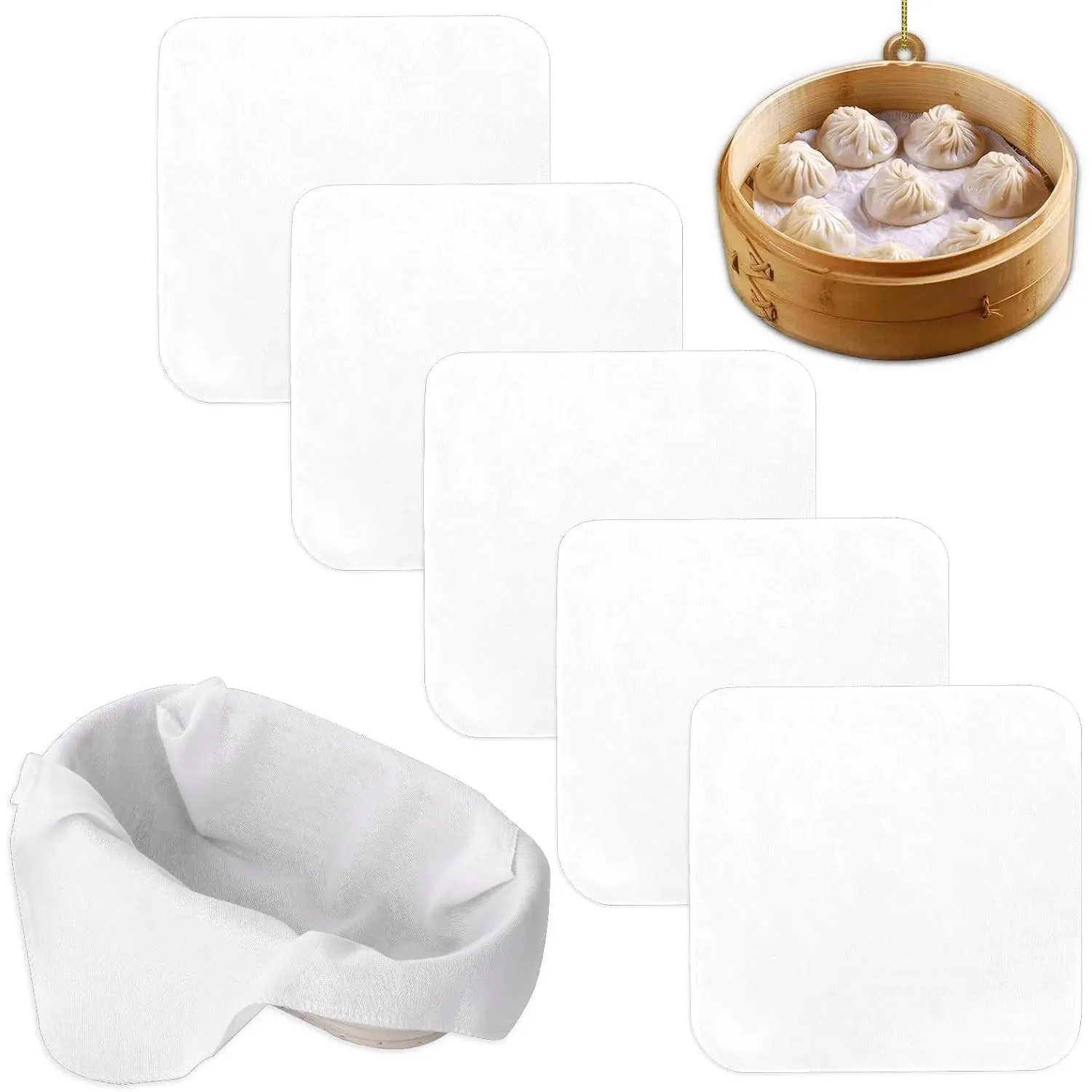 5 count  Steamer Liners 32 CM   Steamer Liners Non-stick Pad Air Fryer Liner Steaming Dumplings/Bread/Buns/Rice ,  Filter Cloth, 12.5 Inch, White