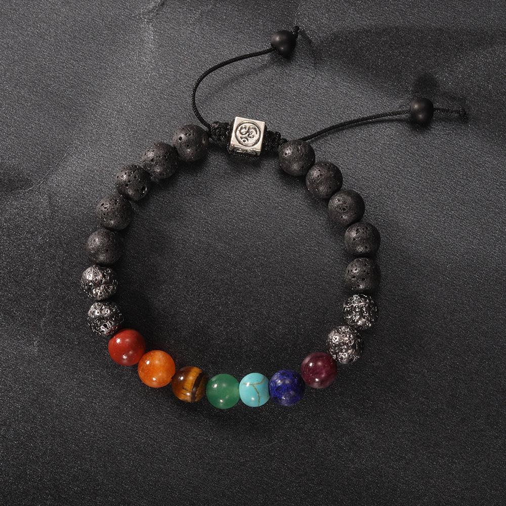 7 Chakras Natural Stone Beaded Bracelet for Women Men, Yoga Meditation Energy Balance Healing Crystal Lava Rock Diffuser Bracelet, Reiki Anxiety Relief Jewelry Gift