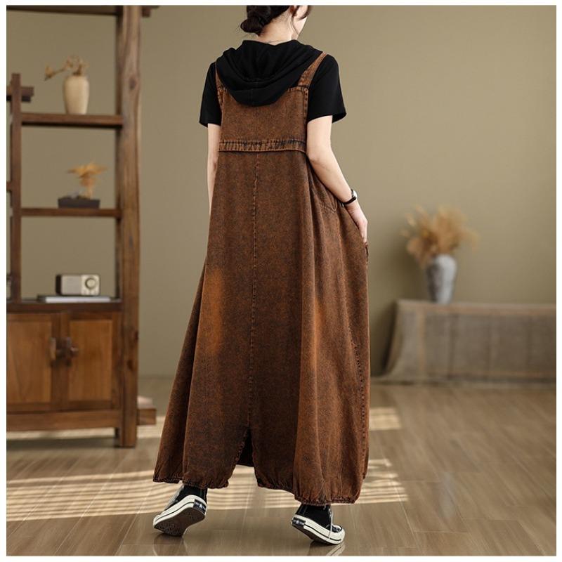 Women's Denim Overalls Long Pants Harem Pants Dropped Crotch Denim Jumpsuit Culottes