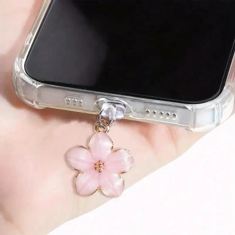 1pcs Simple Flowers Phone Dust plug Accessories Decoration Hanging Pendant for iPhone for Samsung Type-C Charging Port