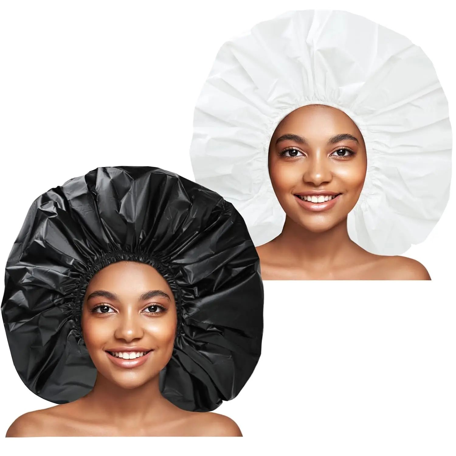 Super  Shower Cap 2 count  Shower Caps for Women,  Shower Cap,  Super Large Bath Caps Hair Cap for Long Thick Curly Hair, , Twist Braids - Black + White