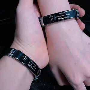 Inspirational Quote Bible Verse Cross Bracelets Faith Christian Silicone ID Wristband Religious Gifts for Men Women Stainless Steel Rubber Adjustable Bracelet - Perfect Gift for Friends, Boyfriend, Father, and Couples fashionable monday holiday affordable