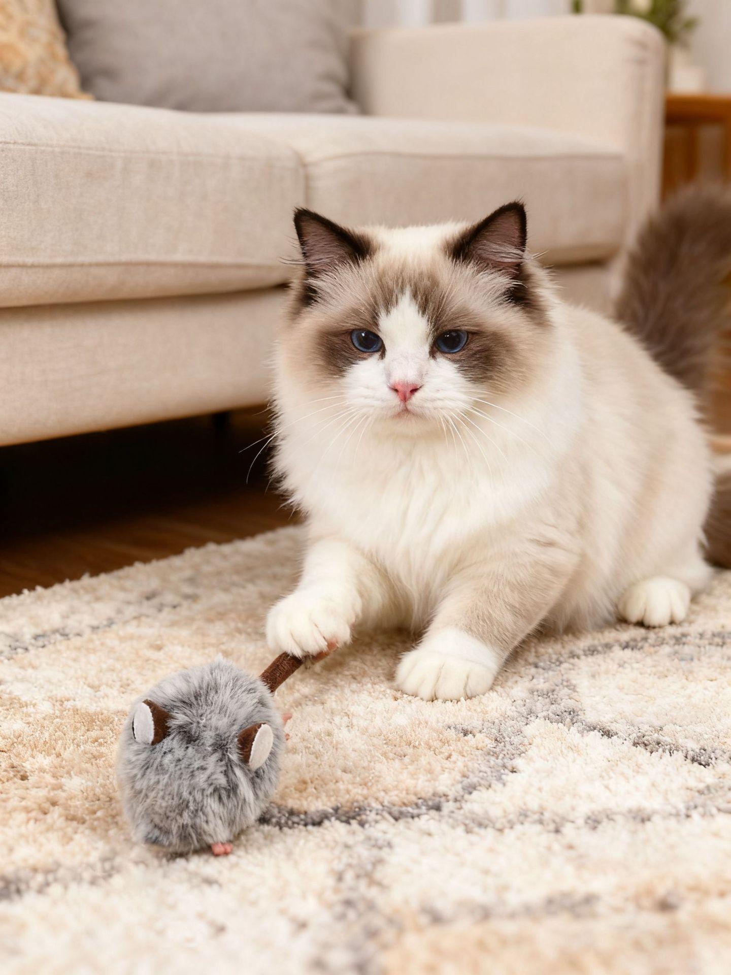 Gray realistic and funny mini plush mouse toy for daily play, a self-entertaining pet toy for cats