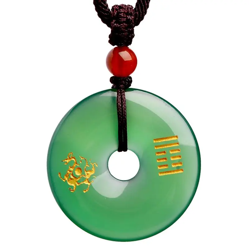 Green agate bead pendant with good luck charm