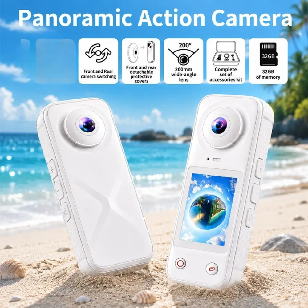 Pocket Panoramic Sports Cam, Portable Motorcycle Riding Recorder, Selfie Stick Included