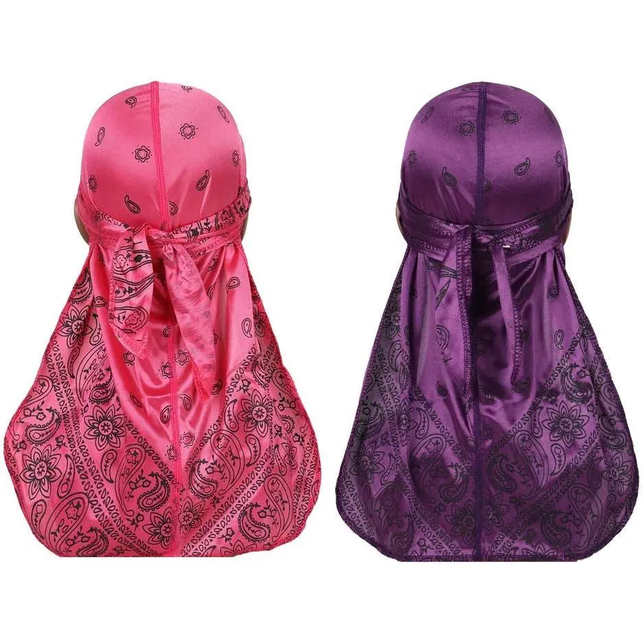 Assorted Paisley Bandana Doo rag Cap Headwraps Men's Women's Silk Durag with Long Tail and Wide Straps for 360 Waves Assorted Paisley Bandana Doo rag Cap Headwraps Men's Women's Silk Durag with Long Tail and Wide Straps for 360 Waves