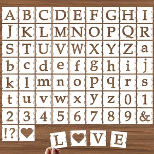 65 Pcs 1 Inch Reusable Plastic Alphabet Letter Number Symbol Interlocking Stencil Kit, Drawing Painting Templates for Wood Wall Fabric Rock Signage Door Porch