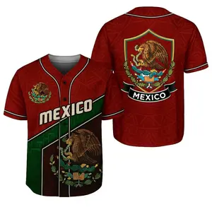 Red Mexican baseball shirt - 3D Mexican pattern T-shirt - Features golden eagle and national flag on it - A must-have gift for baseball enthusiasts
