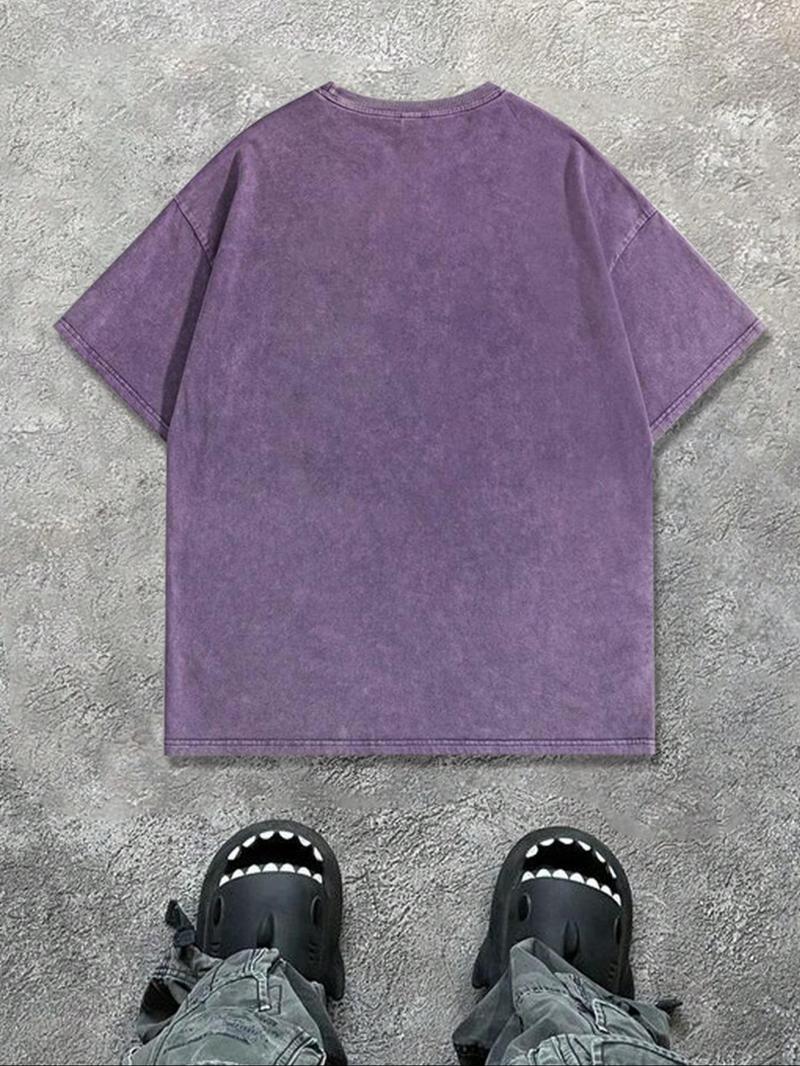 Men's Regular Fit Plain Wave Print Short Sleeve Graphic Tee Casual Style Tee Comfy Round Neck T-shirt for Summer, Fashion Men's Top for Daily Wear, Cotton