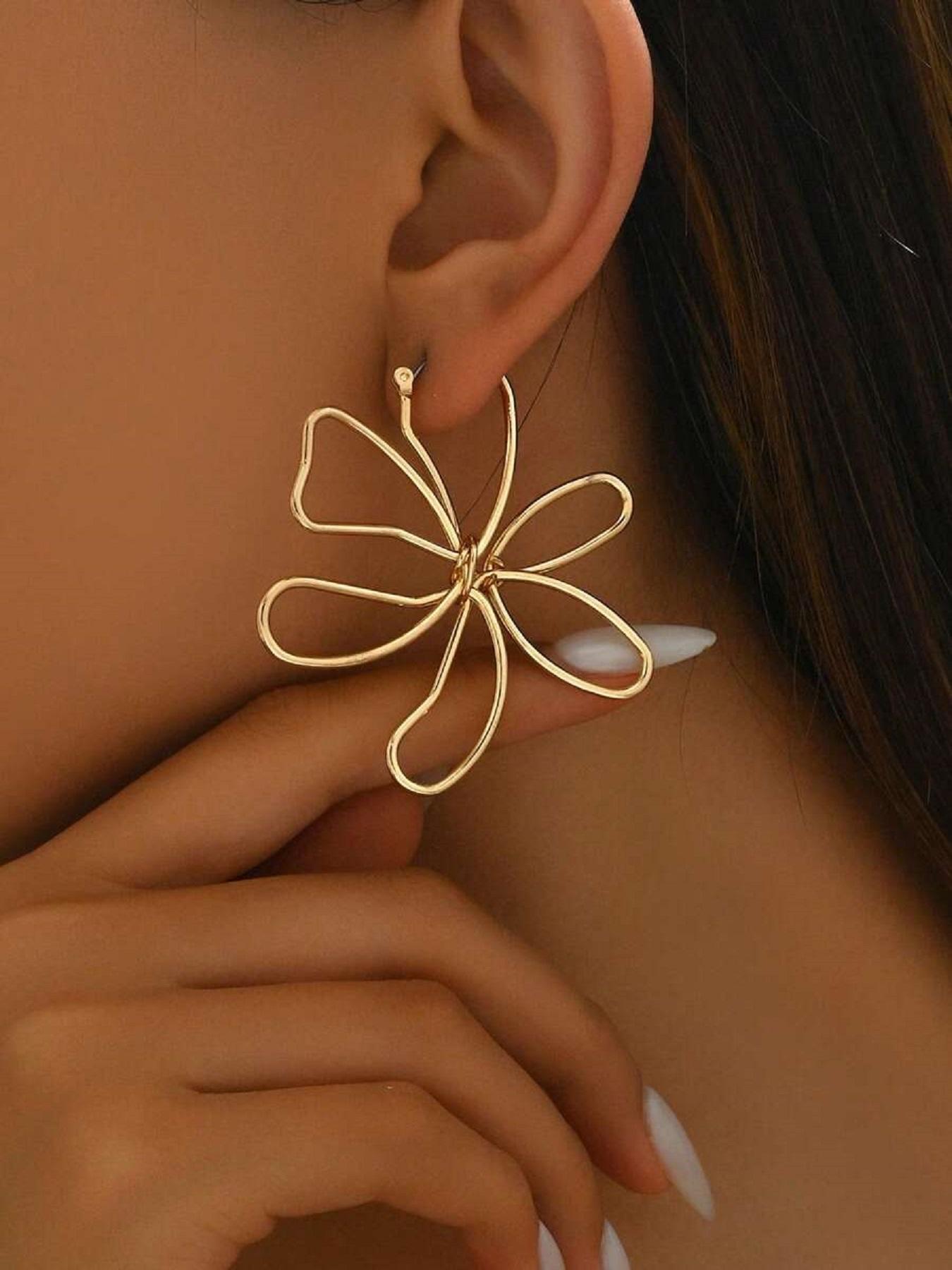 Hollow Out Flower Design Dangle Earrings, Fashionable Jewelry for Women, Trendy All-match & Exquisite Jewelry for Birthday Gift