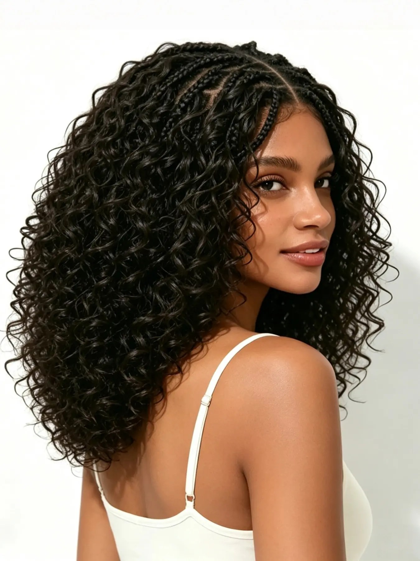 13x6 HD Lace Wig Glueless Wear & Go, 18” Boho Braids Water Wave, Premium Fiber, Beginner Friendly, 200% High Density, Medium Length Curly Wig, Synthetic Braided Wig