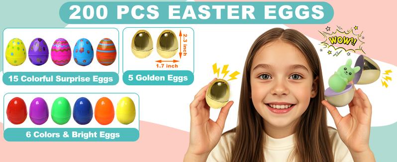 200 Pcs Prefilled Easter Eggs with Toys Inside,Easter Basket Stuffers,Surprise Easter Egg Fillers,Easter Toys Bulk,Easter Egg Hunt,Prizes Classroom Events,Easter Gifts,Eggs Fillers,Easte Party Favors