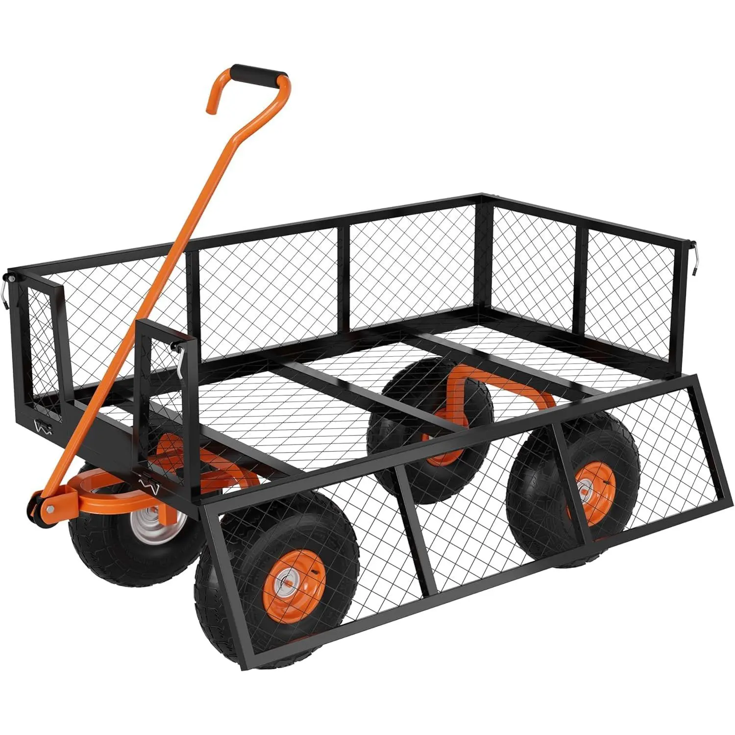 GARVEE Wheelbarrow Garden Cart in Durable Steel 900 lb Capacity, Removable Side Panels, 25 cm Wheels, Outdoor Use on Lawn and Yard, Black Orange Color