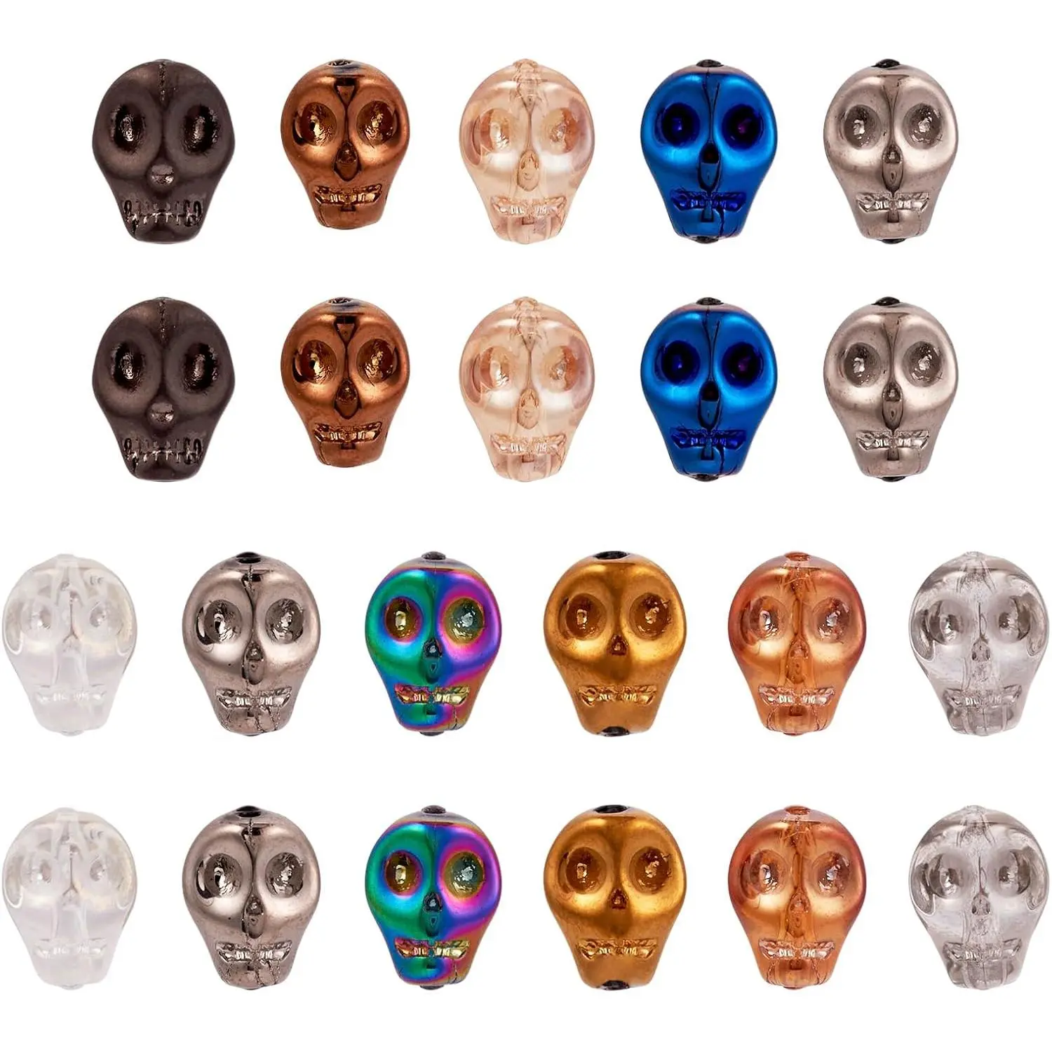 40 count Glass Skull Beads Halloween Skeleton  Beads | Halloween Skull  Goth Beads  Color for Necklace Gothic Bracelets Earrings  Making