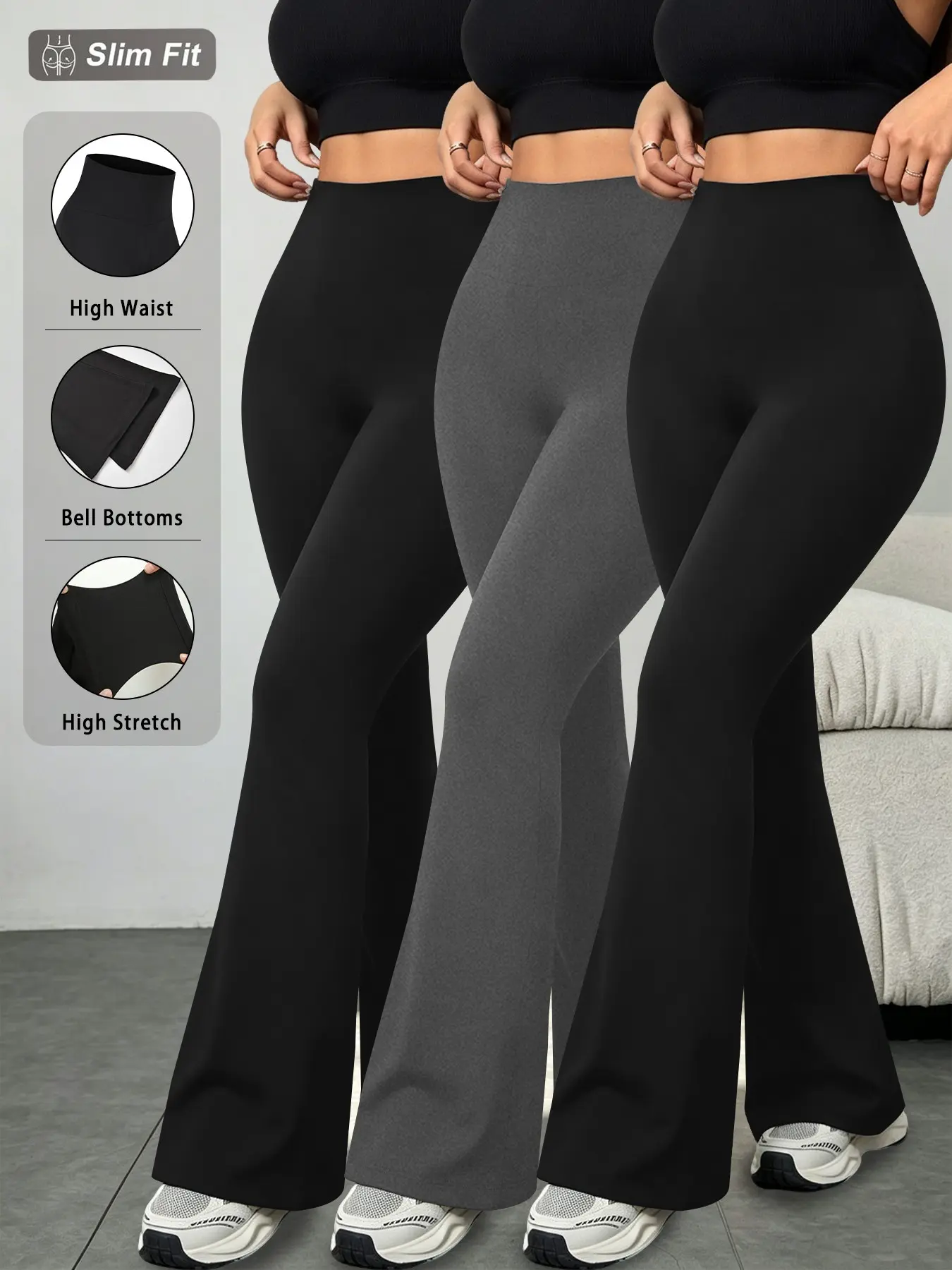 3 Pack High Waisted Flare Pants for Women, Super Soft Tummy Control Bell Bottoms, No See Through Workout Yoga Leggings, Womens Clothing