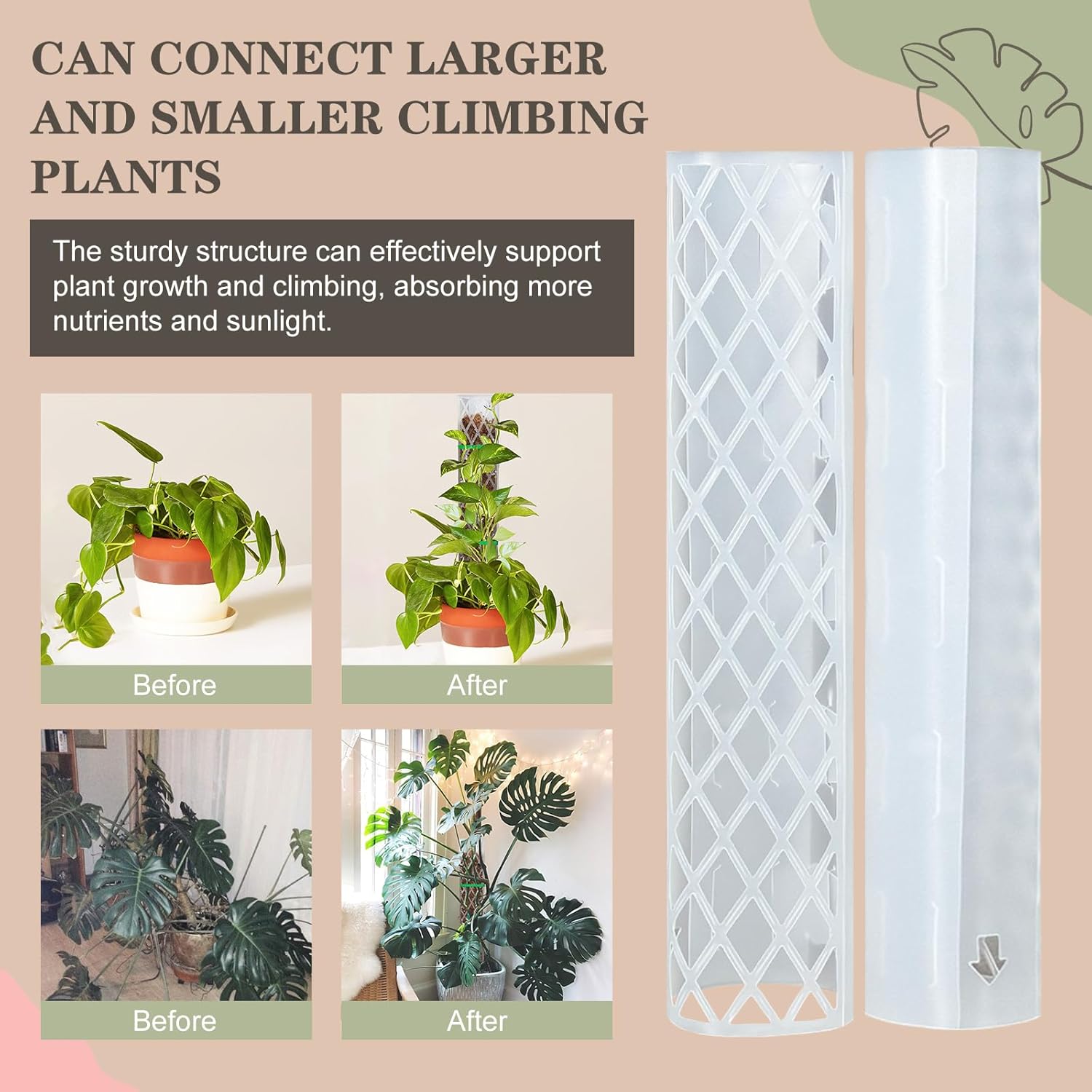 16 Inch 6 count Plastic Moss Pole for  Monstera,Stackable D Shape Moss Pole for Indoor Climbing  with 2 count Garden Ties Work with Sphagnum Moss