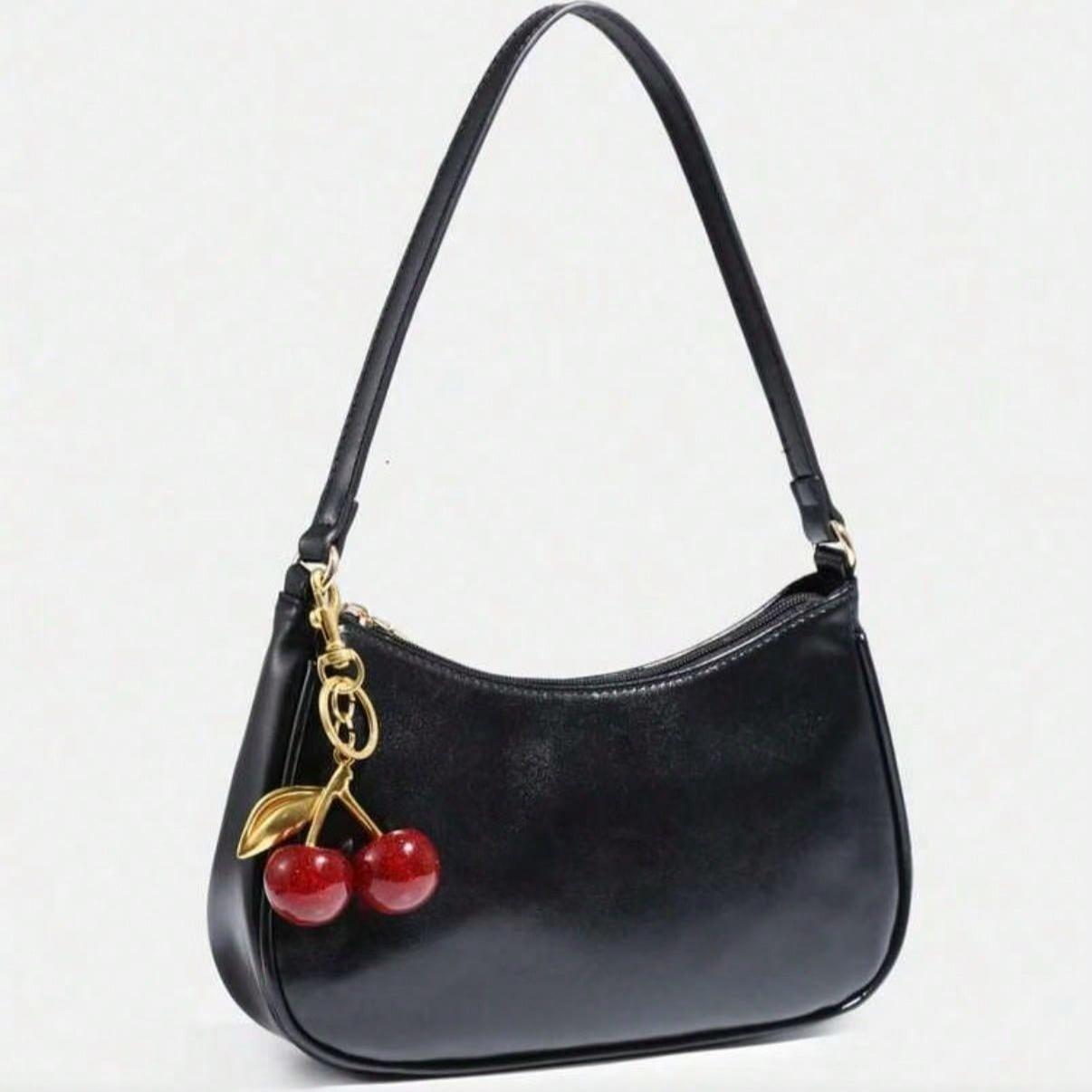 Novachic Women's Fall Outfits Handbag Floral Patterned Fabric Crossbody Bag Cute Pendant Decor Cherry Bags for Women Minimalist One Shoulder Bag, Zipper Closure, Retro Style, Underarm Bag, Suitable For Multiple Occasions