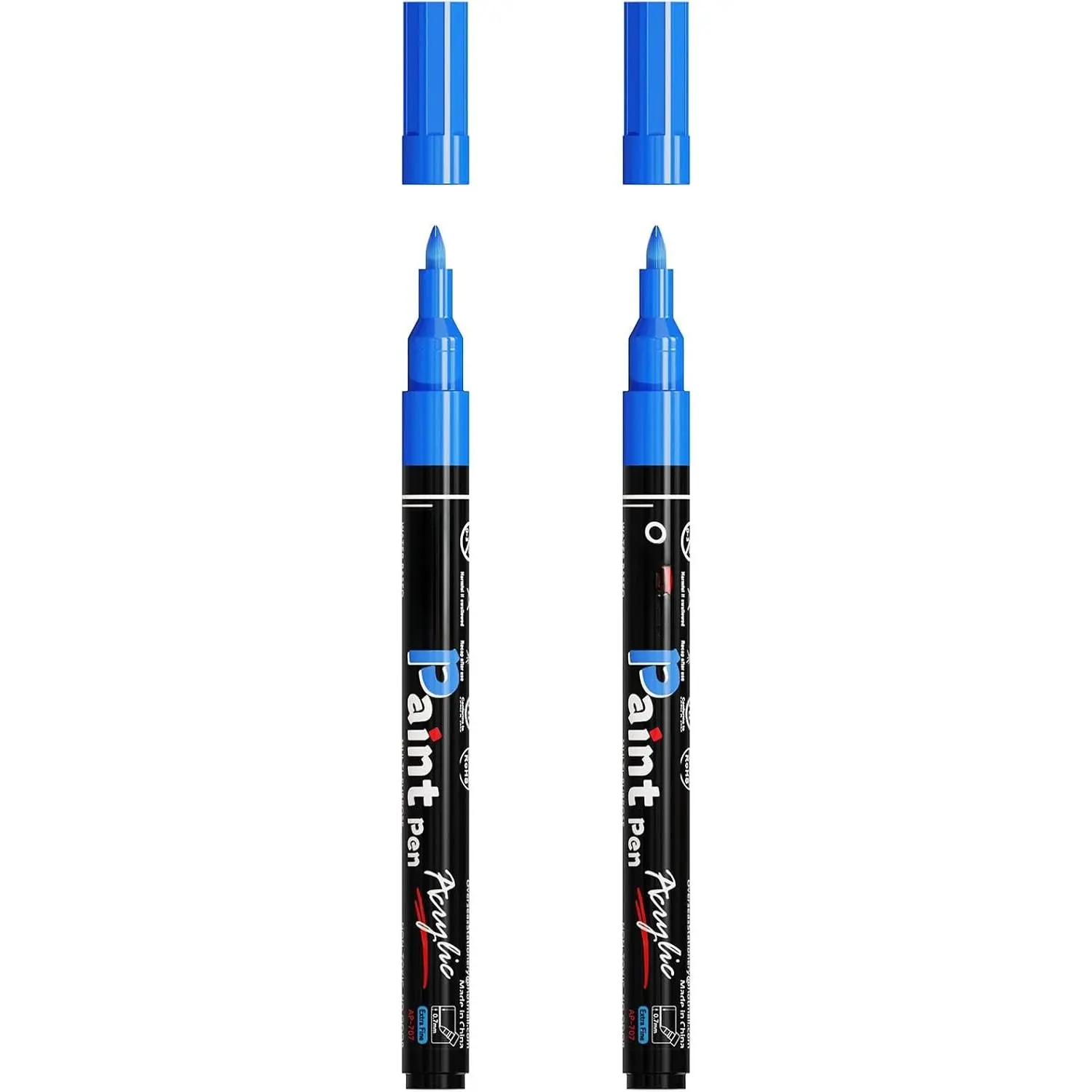 2 Pack Blue   Pens  Markers Extra Fine Tip | , Fade Resistant, 0.7mm Water Based Permanent Markers for , Metal, Glass, Rock, Plastic, Canvas, Rubber