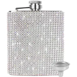 Diamond Hip Flask,Flasks for Liquor for Women,8oz Bling Flasks for Liquor,Rhinestone Hip Flask Leakproof with Funnel,Leakproof Flask for Wine Whiskey Liquor Drinking (8oz, colorful)