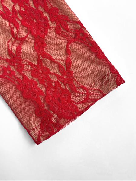 Sexy Red Lace Jumpsuit for Women Sheer Bodysuit One Piece Cut Out Outfit Deep V Neck Short Sleeve Catsuit Bodycon Romper Stretchy Floral Mesh See Through Clubwear Lingerie Style Statement Party Date Night Look