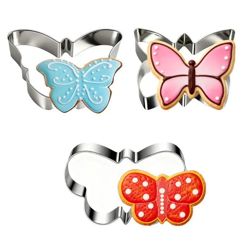 3-piece butterfly shaped stainless steel cookie cutter set, Mother's Day kitchen baking mold, ideal for cutting cookies, cakes, chocolates, and fruits and vegetables