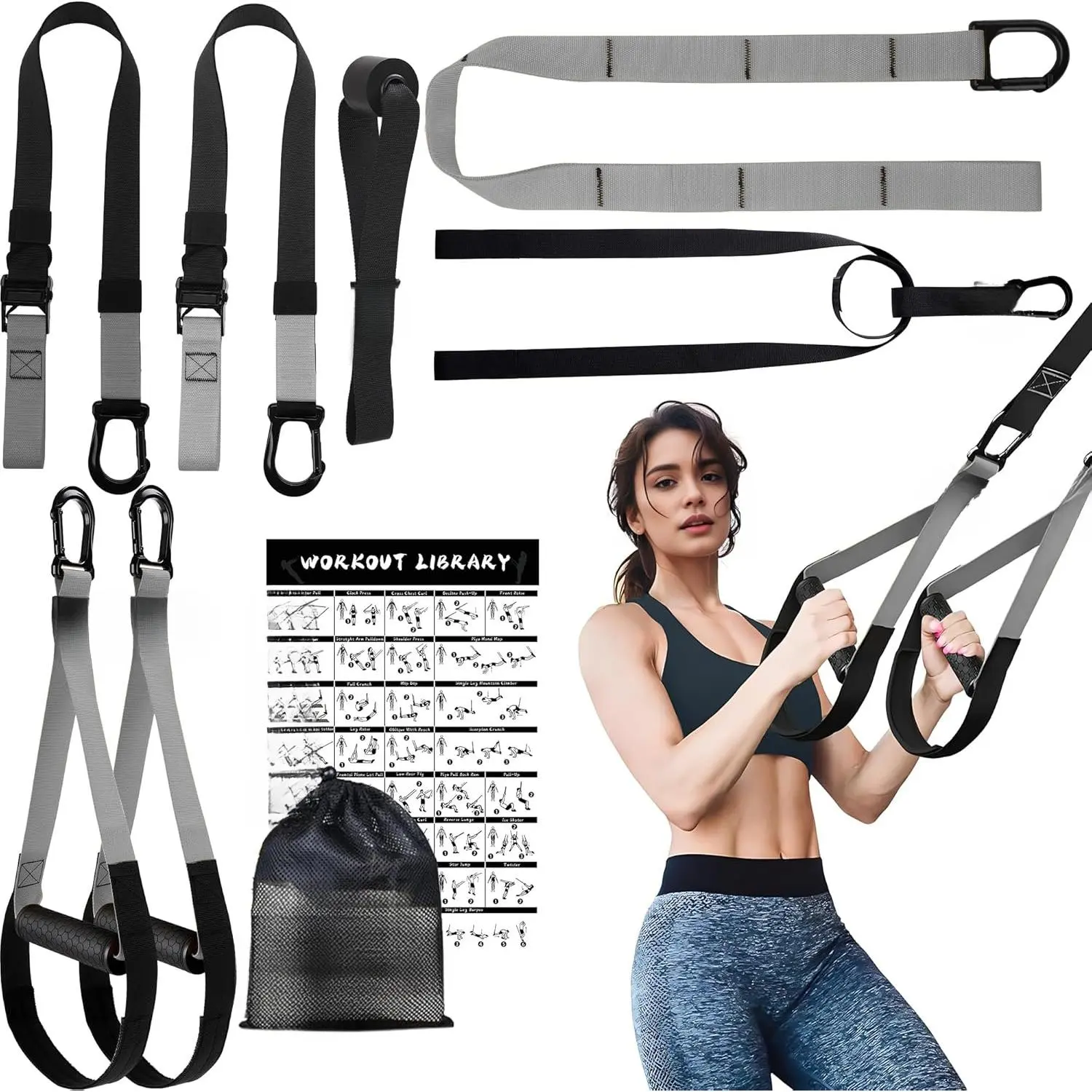 Home Suspension Trainer Resistance Training Kit - Compact, Beginner-Friendly for Fitness Enthusiasts, Includes Heavy-Duty Carabiners, Door Anchor, Handles, Detailed Movement Guide, Carrying Bag - Full-Body Home Gym Equipment, Compact Kit, High-Density Rei