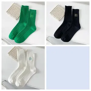 3 Pairs Pure Cotton Women's Socks Fashionable Autumn New Candy Color Sports Round Neck Socks Preppy Style Striped Casual Socks