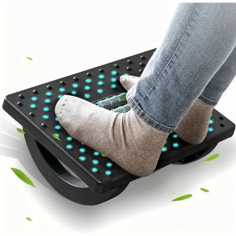 Foot Rest for Under Desk at Work - Ergonomic Foot Stools for Under Office Desk - Rocking Footrest with Roller Massager - Leg Rest for Chair, Computer Gaming - Promote Leg Circulation
