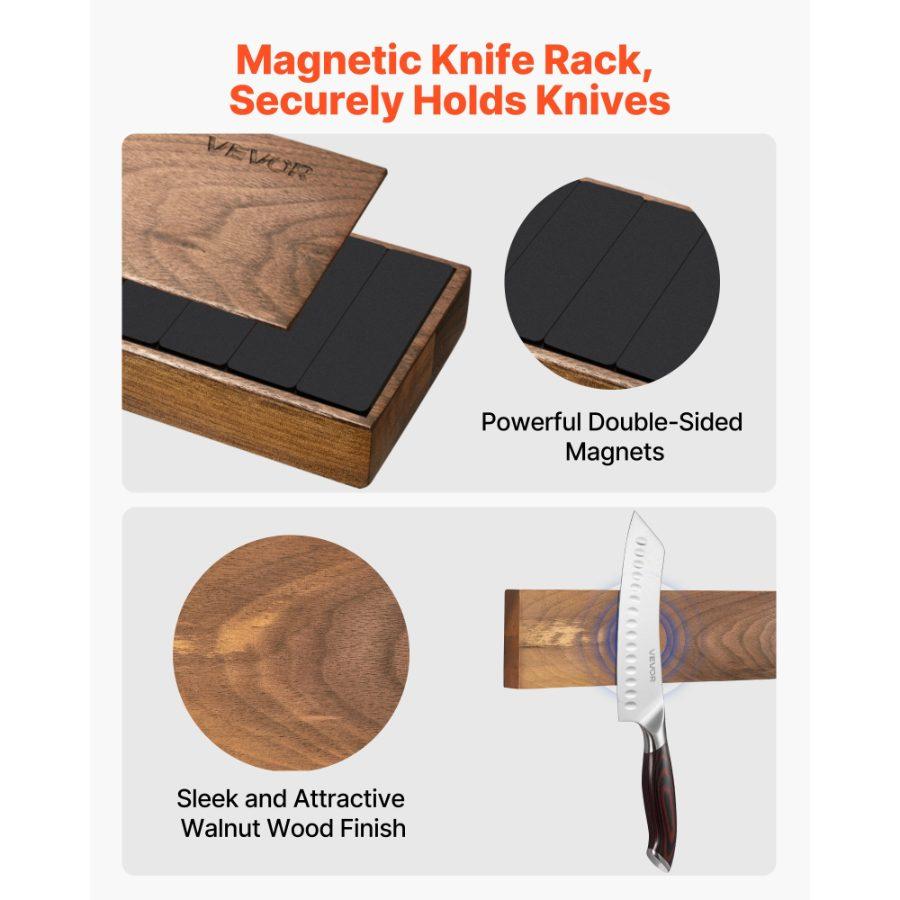 SummerWinsVEVOR Kitchen Knife Set, 6 Piece High Carbon Stainless Steel Sharp Knife Set, Professional Kitchen Cutlery with Ergonomic Crack-Resistant Handle, and Walnut Finish Powerful Magnetic Knives Holder, Magnetic Holderdealsforyoudays