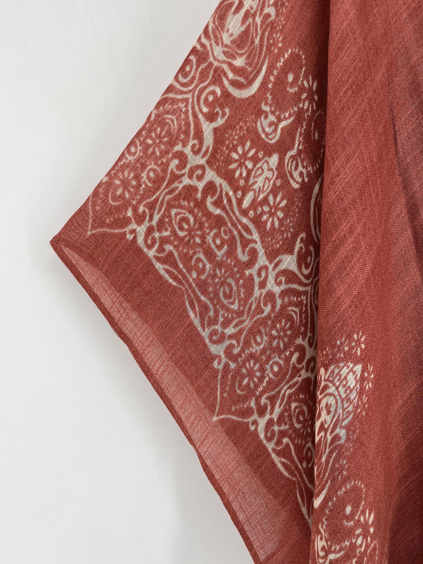 Women's Ethnic Pattern Kimono, Casual Open Front Cover Up for Beach Vacation, Ladies Clothes for Spring & Fall