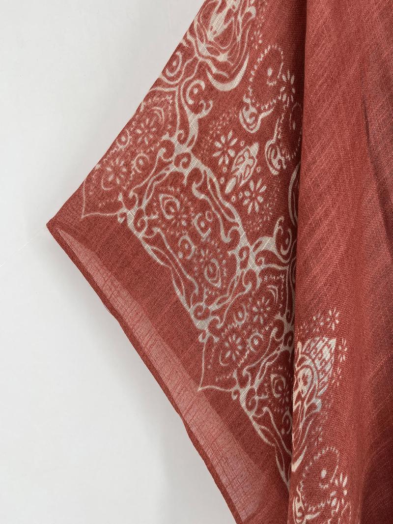 Women's Ethnic Pattern Kimono, Casual Open Front Cover Up for Beach Vacation, Ladies Clothes for Spring & Fall