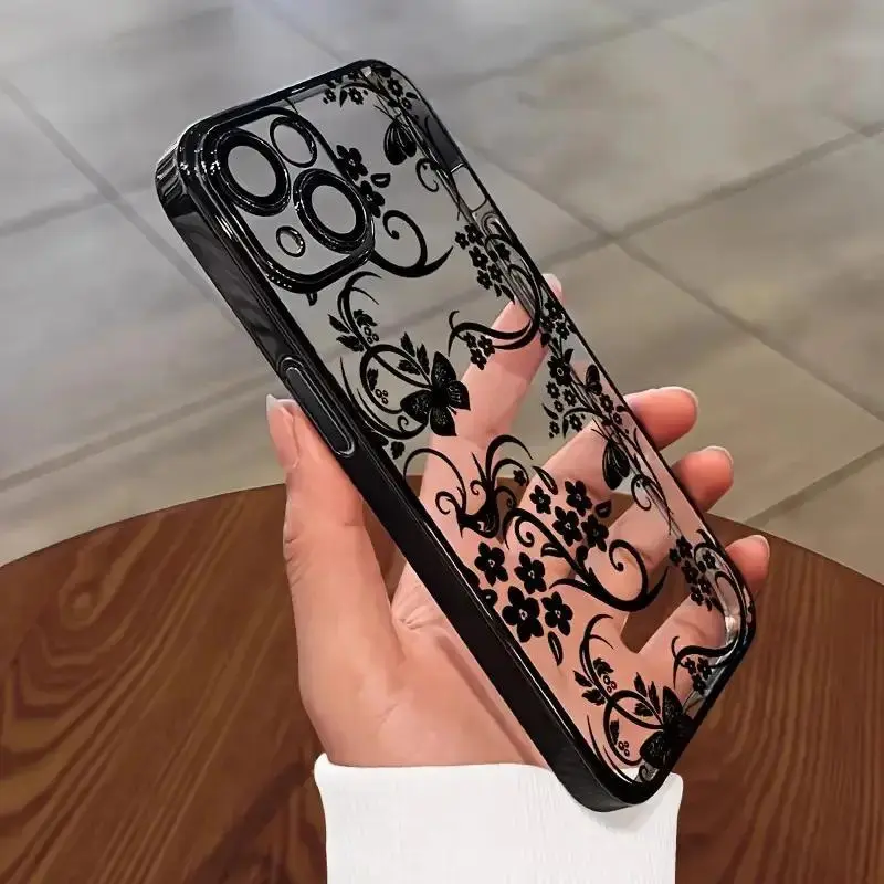 Transparent Vine Flower Design High-Quality iPhone Series Phone Case - Protective Casing Cover, Ideal Teenager Birthday Gift, Compatible with iPhone 17 Air/16 Plus/15 Pro Max/14 Pro/13/12/11, Phone Accessories/JTDDTPU10, Smartphone