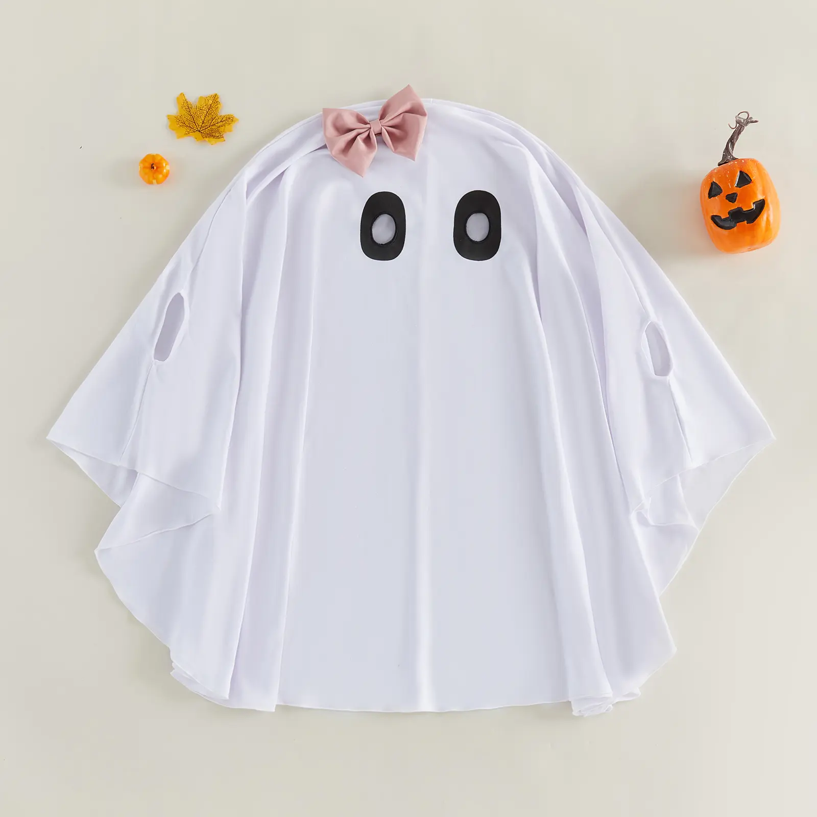 Meihuida Toddler Baby Little Girls Ghost Halloween Cape Pink Bow Decor Poncho White Ghost Face Cloak Kids Halloween Cosplay Costume