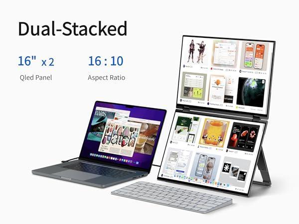 Ehomewei extra Dual Stacked Monitor 16"*2 Laptop Expansion Screens 2560 * 1600 * 2 60Hz 100DCI-P3 HDR for Windows MacOS X2 Pro
