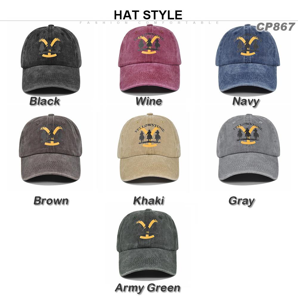 Cross-border European and American Y-print baseball cap, YELLOWSTONE embroidered duckbill cap, washed and distressed curved brim Yellowstone cap