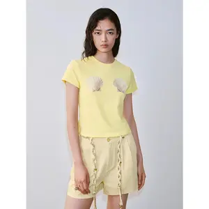 URBAN REVIVO Shell Print Soft Breathable Casual Crew Neck T-Shirts