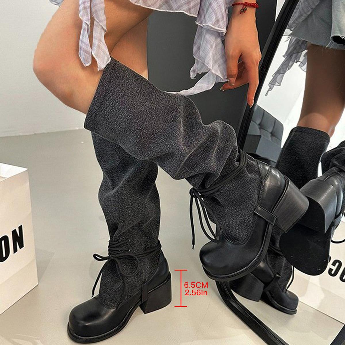 Women's Chunky Platform High Heel Boots - Slip-On Closure, Thick Platform Heels for Height & Stability, PU Synthetic Cover-like Appearance - Formal & Everyday Outfits - All-Day Comfort Boots