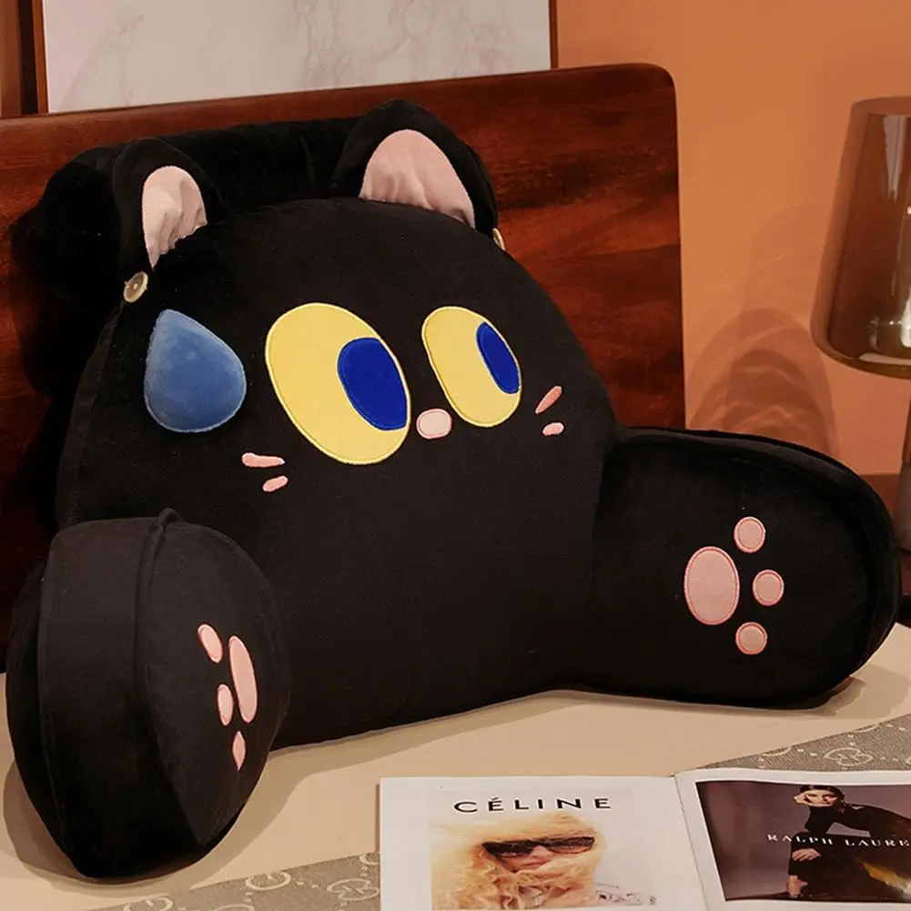 Bed Rest Reading Pillow - Kawaii Soft  Pillows Rest Cushion with Washable Cover, Bedrest Pillow with Arms for Sitting in Bed, Relaxing, Watching TV, Gaming,  - Black ,Small