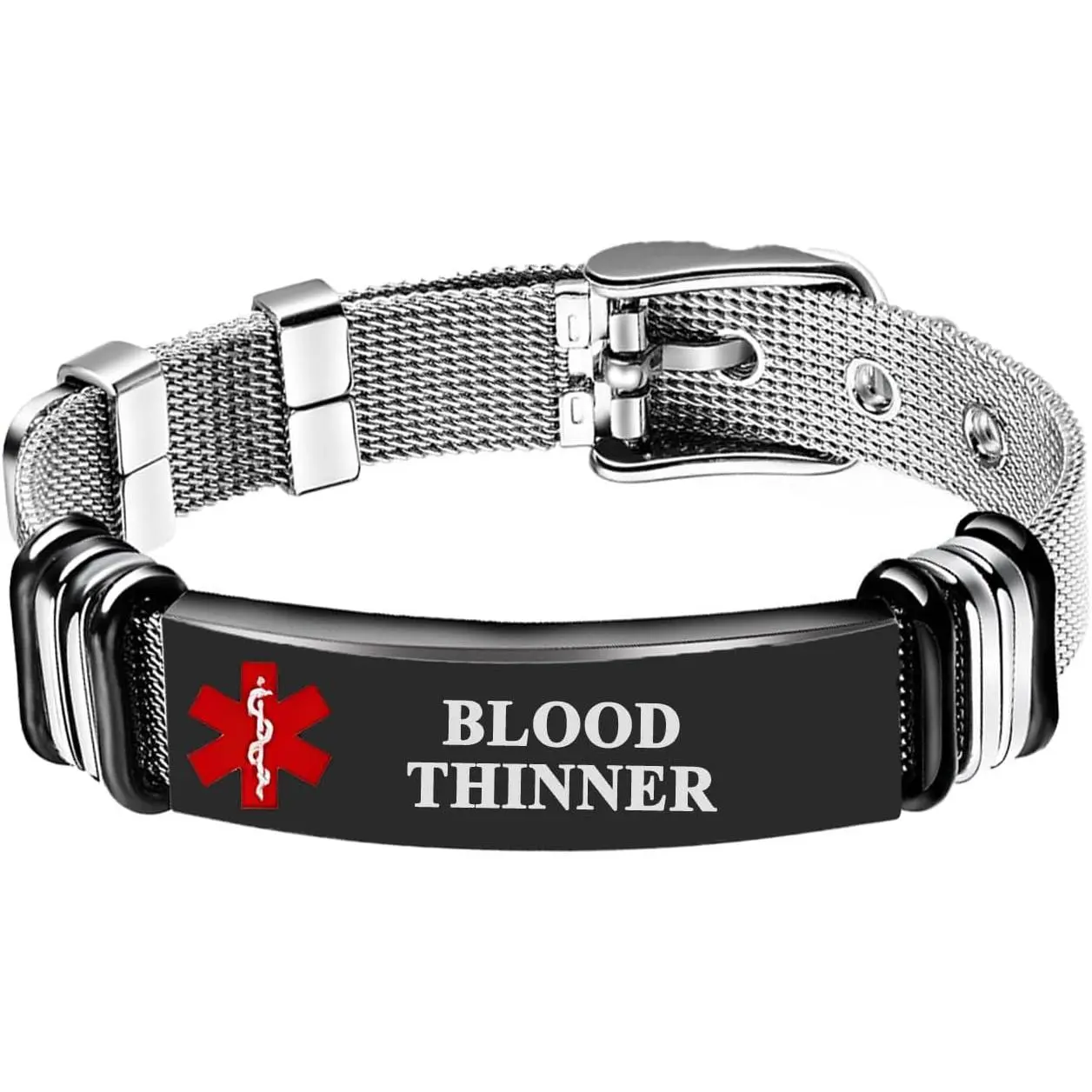 Alert Bracelet for Men Women Pre-engraved  Id Bracelet Stainless Steel Mesh Adjustable 6.5-8.5 IN