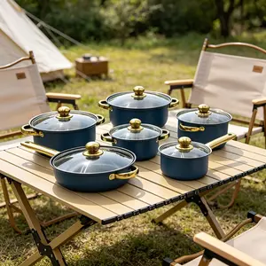 (6 pots + 6 lids) Blue stainless steel cookware set including non-stick frying pan, saucepan and milk pan. Suitable for induction cookers, durable and high quality, it is a great choice for holiday gifts