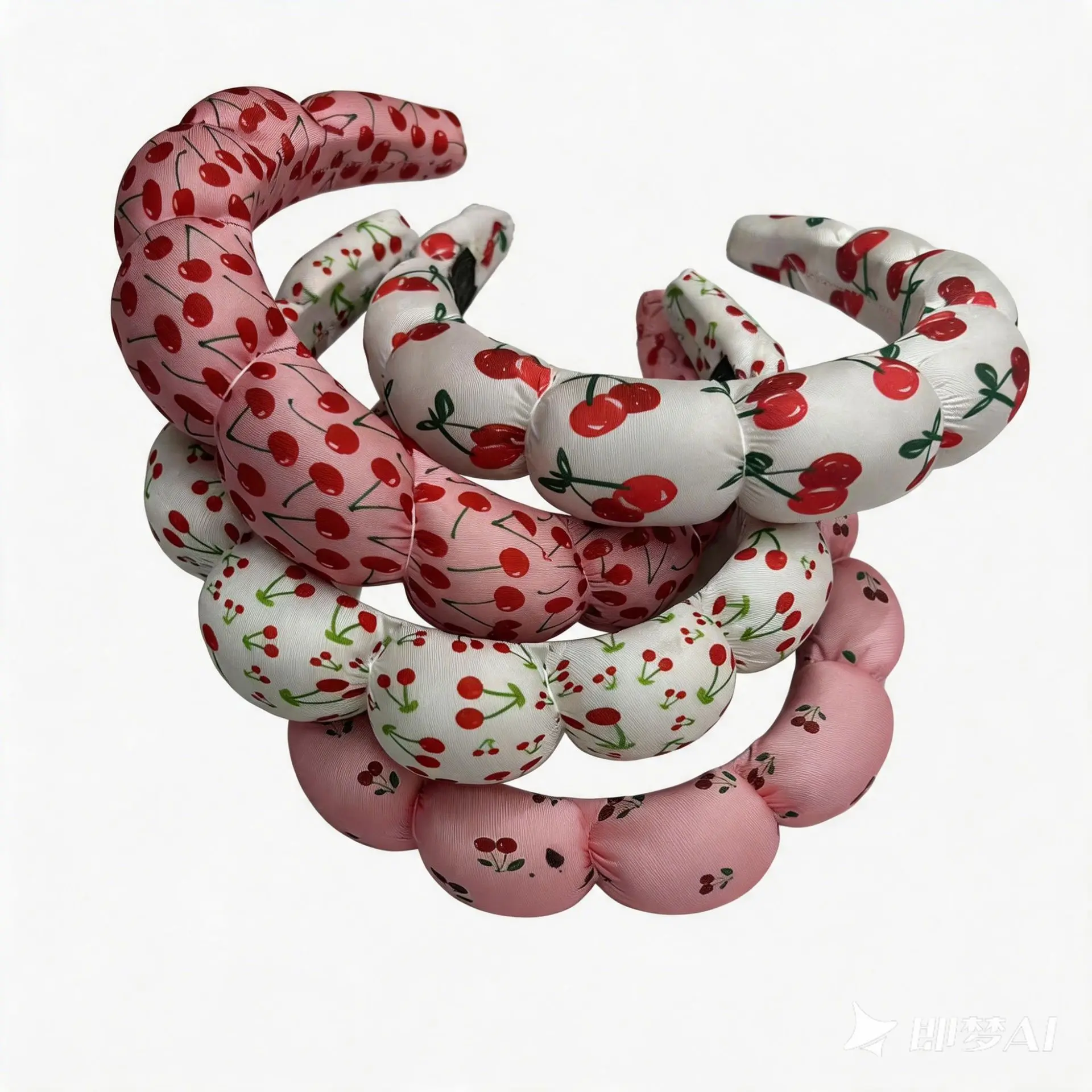 Cherry Fruit Print Bubble Padded Wide Headband Soft Satin Sponge Hair Hoop Women Sweet Spring Daily Hair Accessory, Dating, Fit Most Head Sizes, Fabric, Thick Headbands, Segmented Bubble Thick Sponge