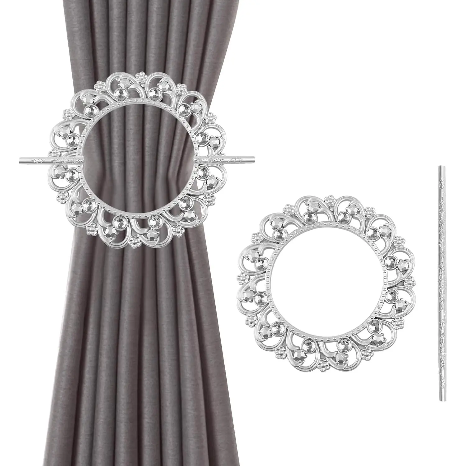 2 count  Curtain Tiebacks Big Drapery Holdback, 7.7" Large Round | with 12 , Plastic Curtain Clips Buckle, Curtain Holdbacks,  Drapery Tiebacks, for  Window Decoration