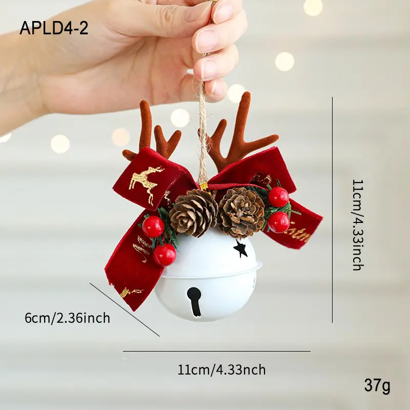 Mixed Ornaments with Christmas Bells, Antlers, Bows and Pinecones – Decorations for Christmas Trees, Shop Windows and Car Hanging