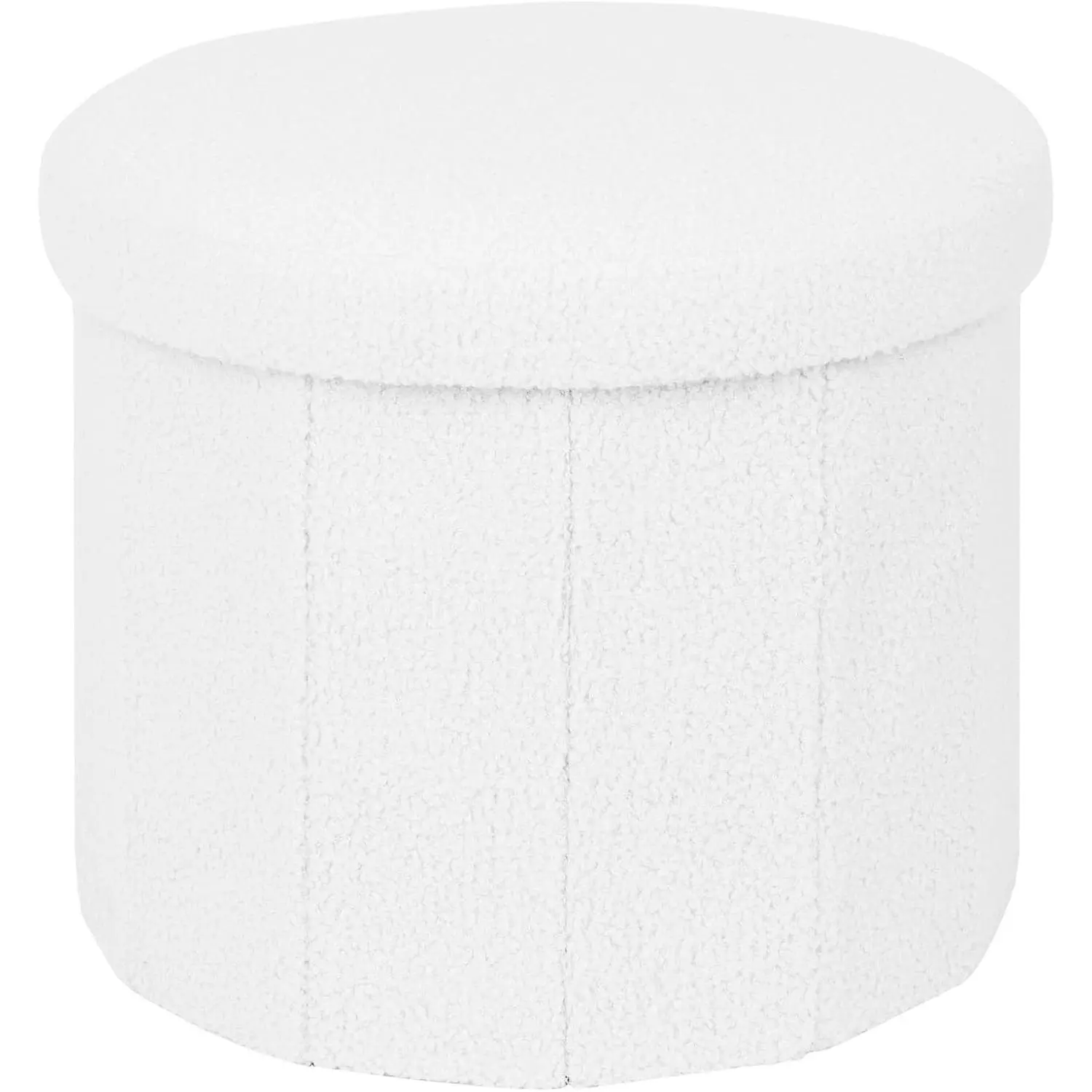 Round Cute Ottoman with Storage, Boucle Foot Stool Footrest for Dorm Living Room, Support 220lbs, White 15"x 15" x12.6"