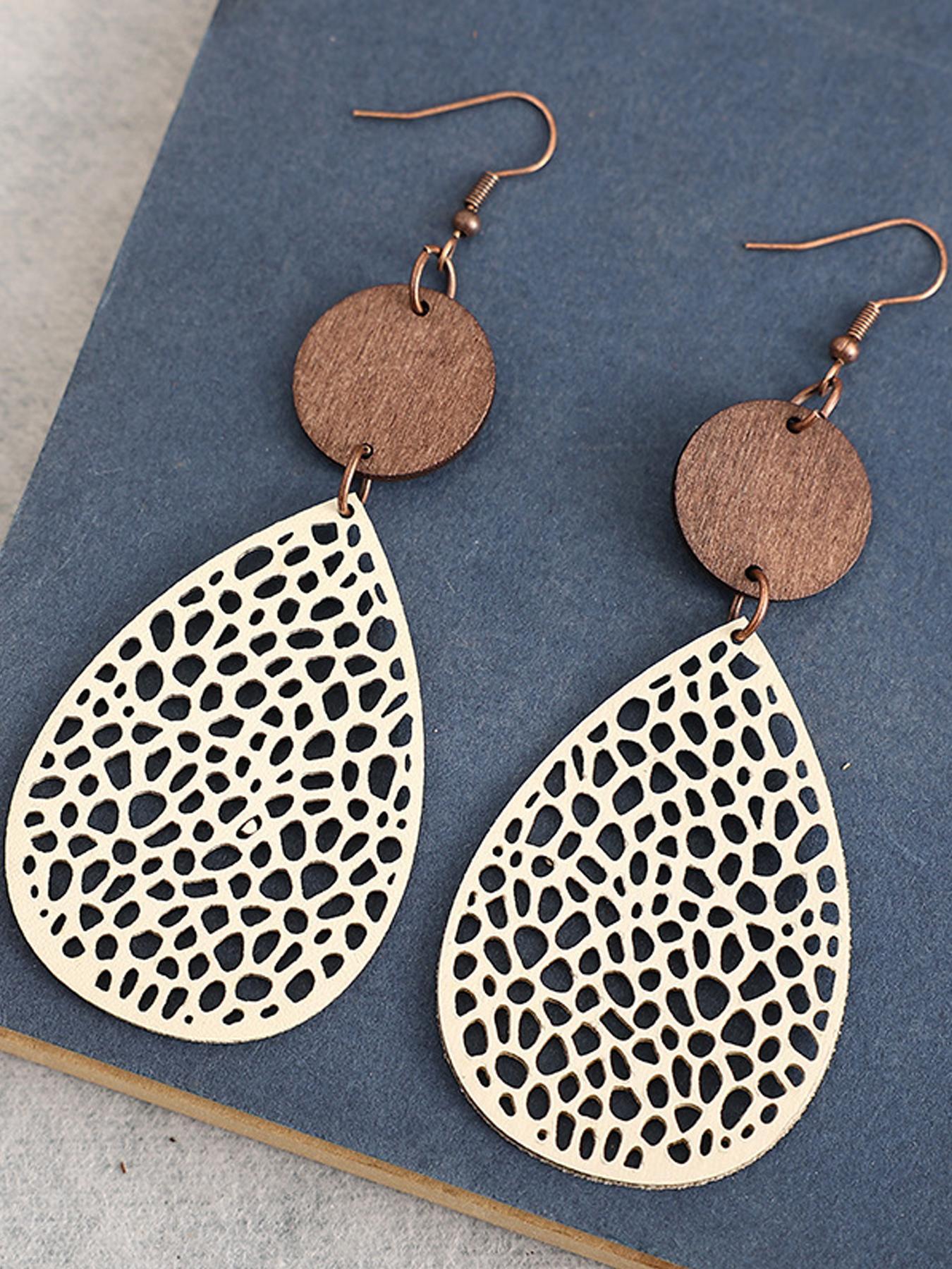 Women's Elegant Hollow out Water Drop Shape Dangle Earrings, 1 Pair Trendy Vintage Retro Dangle Earrings, Chic Gorgeous Jewelry As Gift for Girlfriend